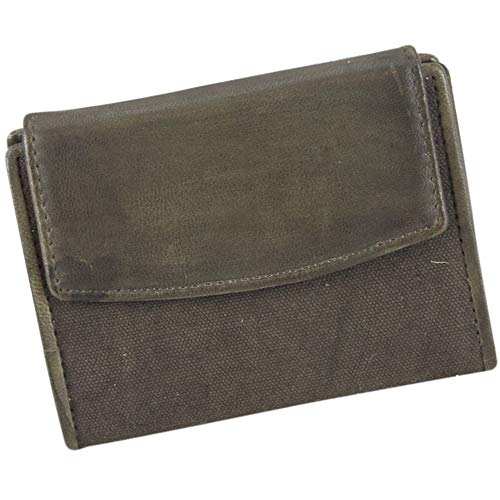 Sunsa Damen Leder/Canvas Geldbörse. Kleine Geldbeutel. Braune Brieftasche. Vintage Portmonee. Geldtasche mit viele Fächern von Sunsa