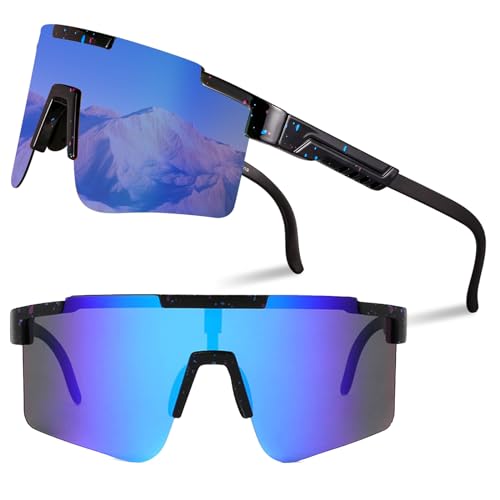 1X Schnelle Brille,Fahrradbrille,Rave Sonnenbrille Herren Damen mit Verstellbarem Bügel,Sportbrille Rennrad Brille Herren,Polarisierte UV400 Schutzbrille Radsportbrille zum Laufen Glof Ski im Freie von Sunwuun
