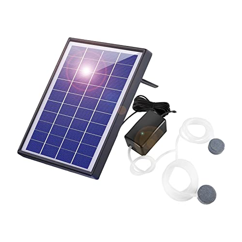 6W Solar Sauerstoffpumpe Sauerstoffpumpe für Aquarien Aquarium Sauerstoffbelüfter Luftpumpe Fischbelüfter mit Schlauch 2 Bubble Steine für Garten Aquarium Freibad Teich von Sunydog