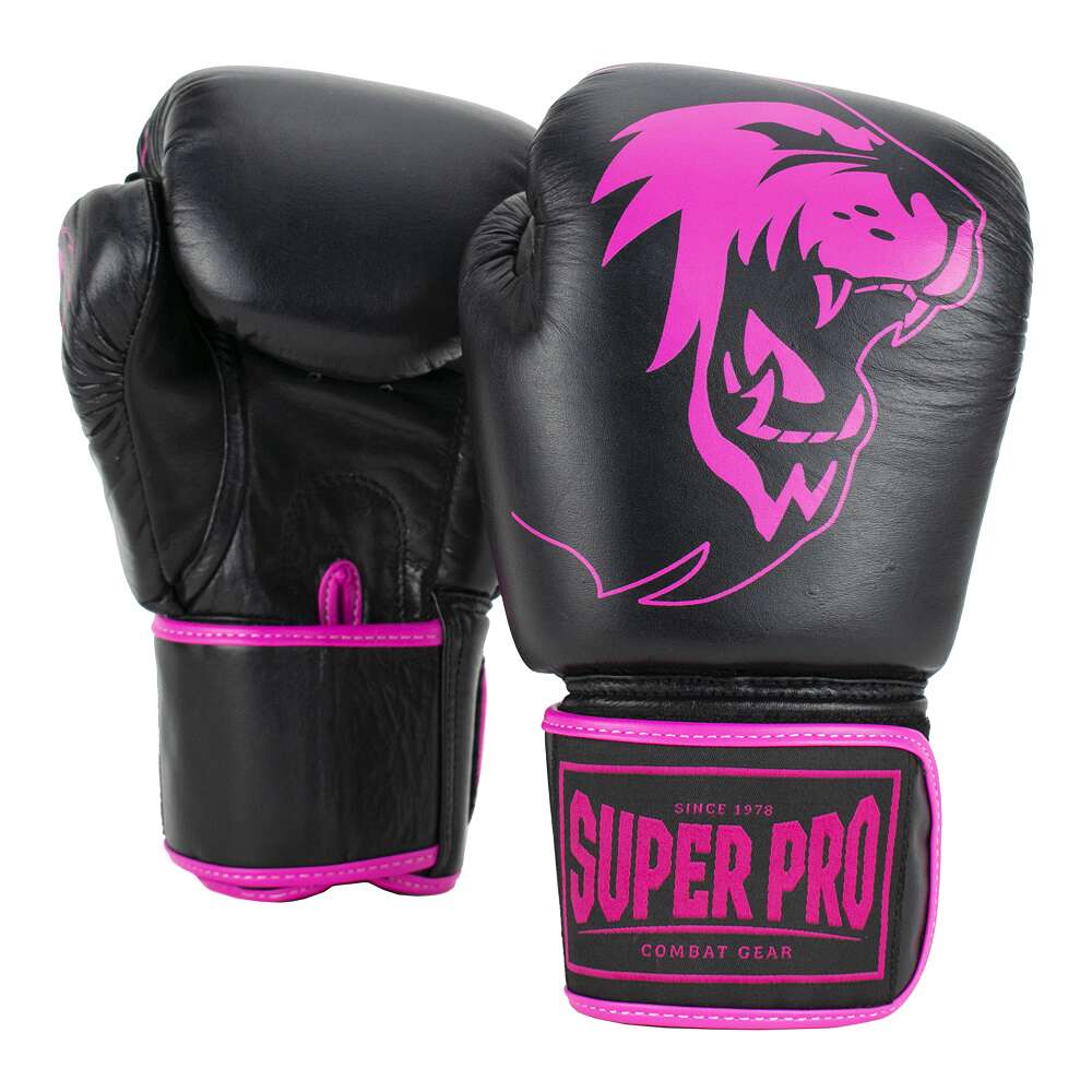Super Pro Boxhandschuhe „Warrior“, 12 oz., Schwarz-Pink von Super Pro