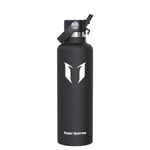 Super Sparrow Edelstahl Trinkflasche Kinder - 18/10 Ultraleicht Thermobecher - 1L - Standardmund Stroh-Deckel - BPA-Frei Thermoskanne, Thermosflasche für Sport, Travel, Schule, Outdoor, Büro von Super Sparrow
