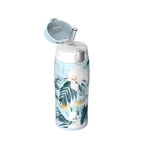 Super Sparrow Edelstahl Trinkflasche mit Strohhalm, Ultraleicht Trinkbecher - 350ml - BPA Frei, Auslaufsicher Trinkflaschen kinder, Wasserflasche für Sport, Reisen, Schule von Super Sparrow