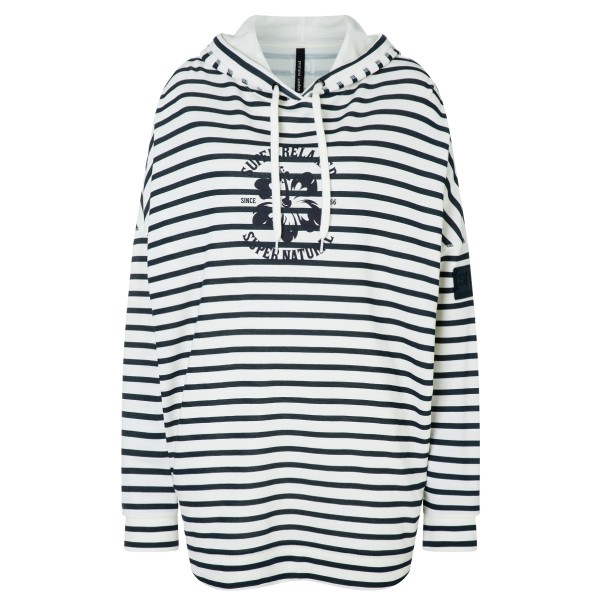 super.natural - Women's Feel Good Stripe Hibiskus Bio Hoodie - Hoodie Gr M grau/weiß von Super.Natural