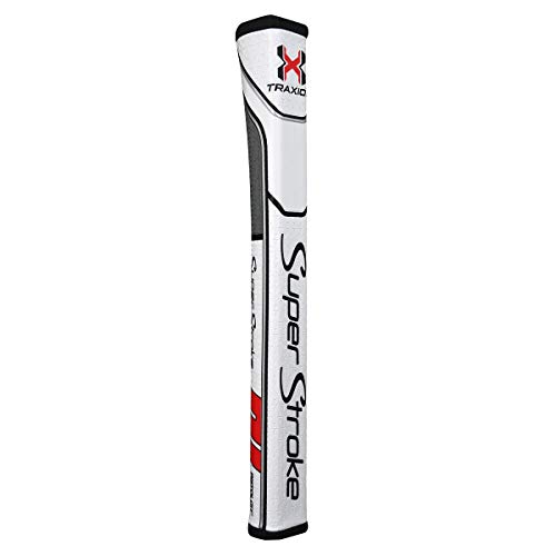 SuperStroke Traxion Pistol GT 2.0 Golf Putter Grip, Unisex-Erwachsene, Traxion Pistol GT 2.0 Golf Putter Grip - White/Red/Grey, Weiß/Grau/Rot von Super Stroke