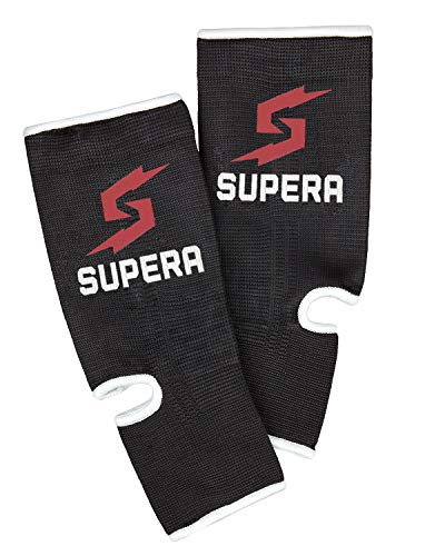 Supera Fußbandage für mehr Schutz beim Sport. Elastisch Bandage stütz das Fußgelenk. Die Sprunggelenk Bandage für Kickboxen, Muay Thai oder Laufen. 1 Paar - Zwei Fußgelenkbandagen (schwarz-rot, M) von Supera