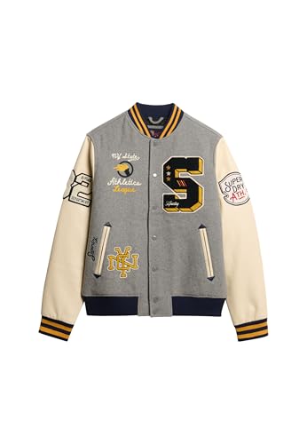 Superdry, JACKET COLLEGE PATCHED BOMBER JACKET, M5012082A, Grey Marl, M, MAN, ADULTO von Superdry