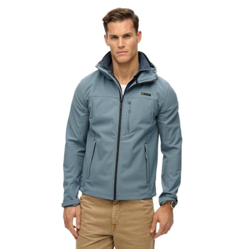 Superdry, JACKET HOODED SOFT SHELL TREKKER JKT, M5012103A, Heritage Washed Blue, XL, Herren von Superdry