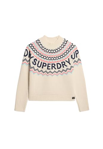 Superdry Damen Fairisle-Pullover mit Markenlogo Insel Ecru Mehrfarbig 42 von Superdry