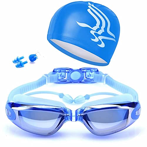 YSJJZRL Schwimmbrillen Schwimmkappen-Set, Superior ZRL® 5 in 1 Schwimmbrillen + Schwimmkappe + Nasenclip + Ohrstöpsel + Etui, HD-Anti-Fog 100% UV-Schutz für Erwachsene Männer Frauen Jugend von YSJJZRL