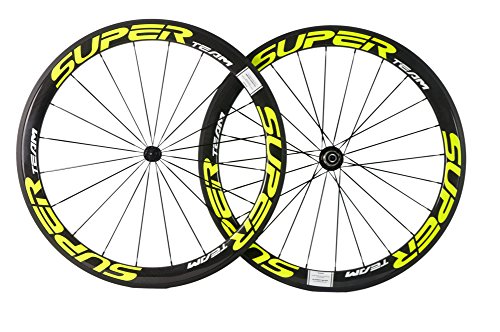 Superteam Rennrad-Räder aus Karbonfaser, 700C, Drahtreifen, 50 mm, matt, 23 Breite, fluoreszierendes Gelb von Superteam