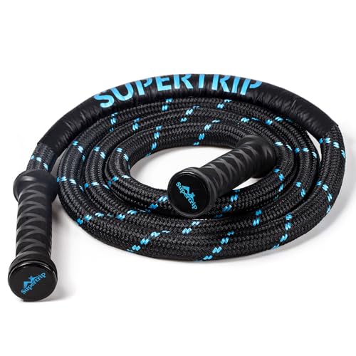 Supertrip Gewichtete Springseil Erwachsene Fitness, 360° Rotating Griffe Schweres Springseil für Ganzkörper-Muskeltraining, 3.1/3.4 Pfund (BlackBlue, 3.2 Meter) von Supertrip