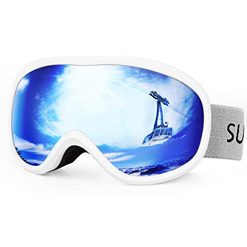 Supertrip Skibrille Herren Damen Snowboardbrille für Skifahrer Antifog UV400-Schutz Wintersportarten Skifahren (Weißer Rahmen Blauer Linse VLT28%) von Supertrip