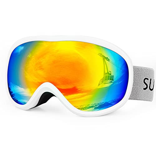 Supertrip Skibrille Herren Damen Snowboardbrille für Skifahrer Antifog UV400-Schutz Wintersportarten Skifahren (Weißer Rahmen Orange Linse VLT30%) von Supertrip