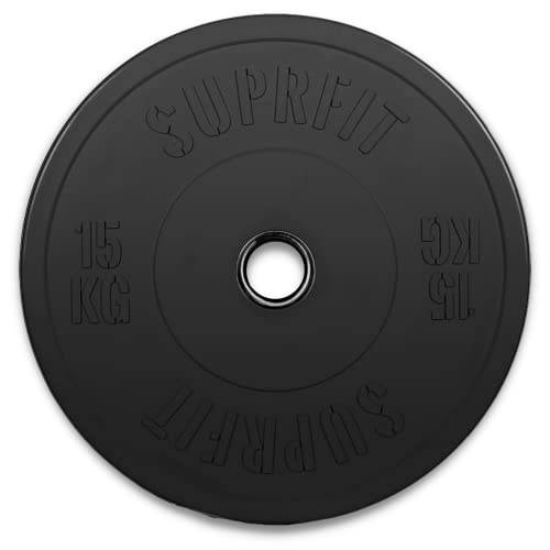 SUPRFIT - Hantelscheiben gummiert 1x15 kg - Premium Fitness Bumper Plates in Schwarz - Stoßabsorbierende Gewichtsscheiben aus Vollgummigranulat - 15 kg Hantelscheiben Ø 50mm für Langhantel Training von Suprfit