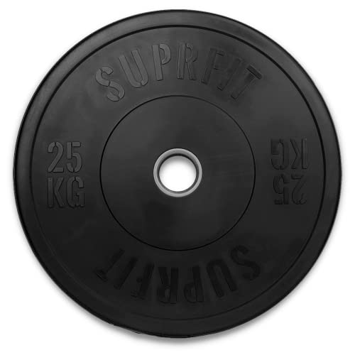 SUPRFIT - Hantelscheiben gummiert 1x25 kg - Premium Fitness Bumper Plates in Schwarz - Stoßabsorbierende Gewichtsscheiben aus Vollgummigranulat - 25 kg Hantelscheiben Ø 50mm für Langhantel Training von Suprfit