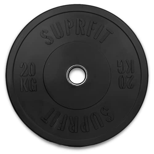 SUPRFIT - Hantelscheiben gummiert 1x20 kg - Premium Fitness Bumper Plates in Schwarz - Stoßabsorbierende Gewichtsscheiben aus Vollgummigranulat - 20 kg Hantelscheiben Ø 50mm für Langhantel Training von Suprfit