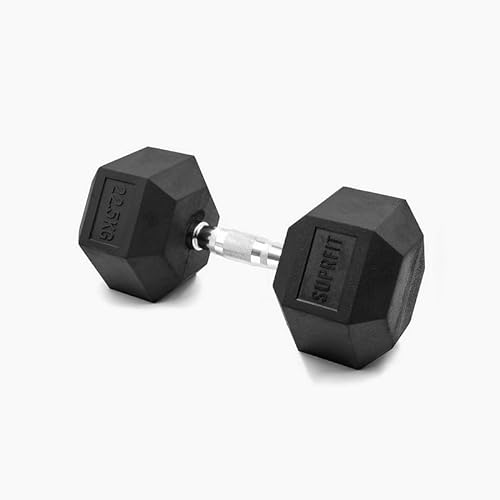 SUPRFIT - Hexagon Kurzhantel einzeln mit gummiertem Eisenkern - Fitness Gewichte Hanteln 1x22,5 kg mit rutschfestem Chromgriff - Premium Kurzhantel für Calisthenics, Krafttraining & Crossfit Übungen von SF SUPRFIT