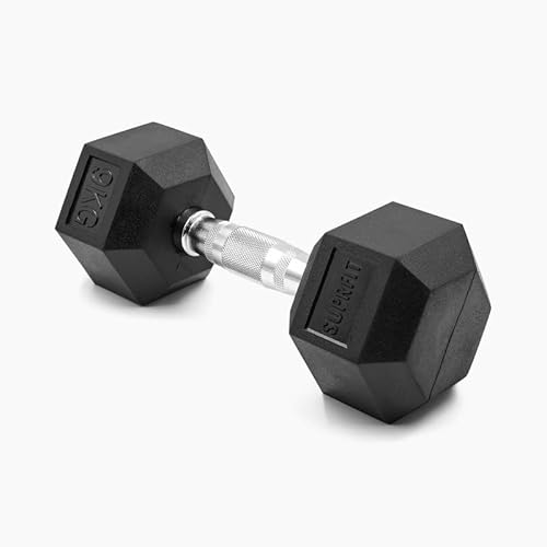 SUPRFIT - Hexagon Kurzhantel einzeln mit gummiertem Eisenkern - Fitness Gewichte Hanteln 1 x 9 kg mit rutschfestem Chromgriff - Premium Kurzhantel für Calisthenics, Krafttraining & Crossfit Übungen von SF SUPRFIT