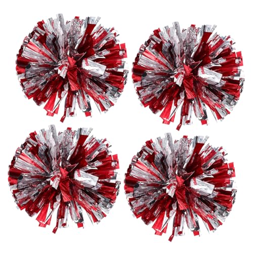 Supvox 4 Stück Cheerleading Pompons Handlich Leicht Glänzend Rot Silber Team Cheer Sport Tanz Party Zubehör von Supvox