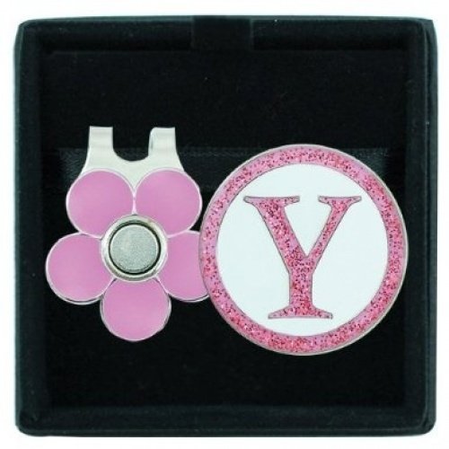 Surprizeshop Damen Sparkly Initiale Y Golf Visier Clip-Set, pink von Surprizeshop