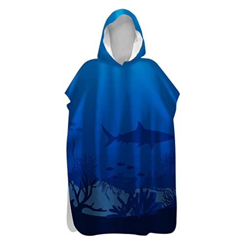 Surwin Badeponcho Strandtuch Mikrofaser Schnelltrockend Robe Bademantel Poncho mit Kapuzen Wechseln Handtuch Damen Herren Duschtuch für Surf Schwimmen Wassersport (Blauer Ozean F,80x145cm) von Surwin