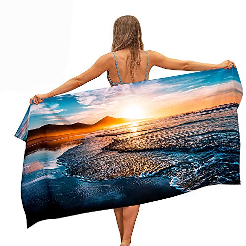 Surwin Strandhandtuch Mikrofaser, Strandtuch Sommer Strandtücher Leicht Schnelltrocknend Sand Proof Saugfähig Handtücher Handtuch für Reise Strand Schwimmen Sport (Sonnenaufgang,150x180cm) von Surwin