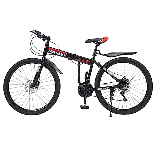 Susoso Fahrrad 26 Zoll 21-Gang-Mountainbike mit Digitale Fingerpaddles und Faltbare Schnalle für Mädchen Jungen Herren und Damen (Schwarz+Rot) von Susoso