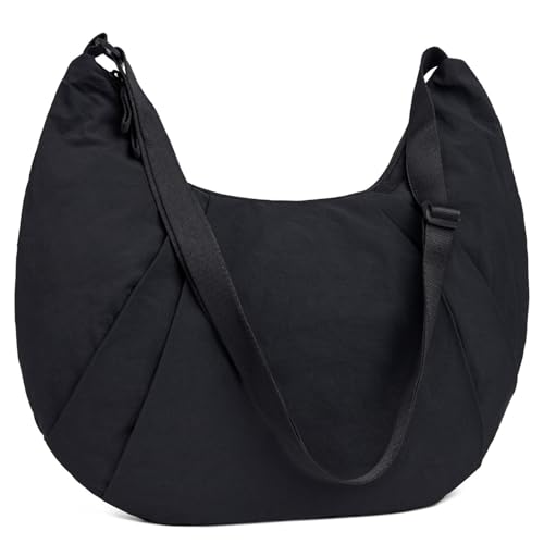Suweir Crossbody Bag Damen Umhängetasche Halbmond Schultertasche Nylon Moon Bag Casual Hobo Tasche Handtasche mit Verstellbarer Schultergurt Anti Diebstahl Shoulder bag für Alltag, Reisen (Schwarz) von Suweir