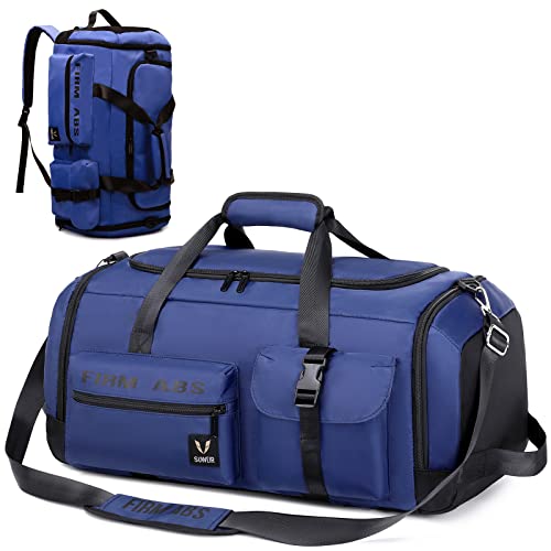 Suweir Reisetasche Groß Damen Herren 65L Sporttasche mit Schuhfach und Nass-Trockenfach Large Capacity Travel Bag Schwimmtasche Übernachtung Tasche für Reisen,Sport, Fitness (Blau Blue) von Suweir