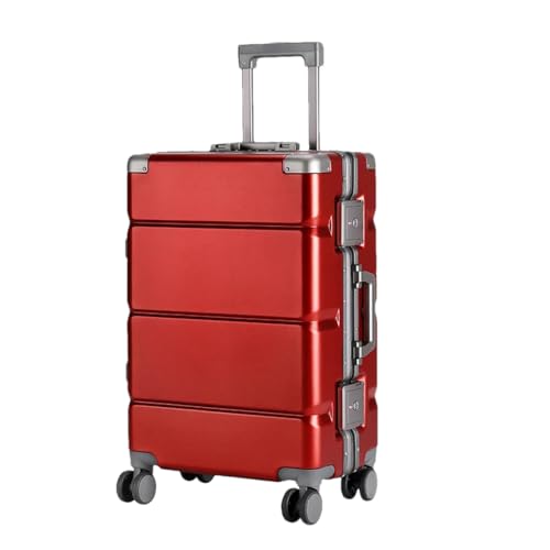 Koffer mit breitem Griff, Reisekoffer für Herren, Handgepäck, Damen, PC, Aluminiumrahmen, Trolley-Koffer, rot, 51 cm von Suwequest
