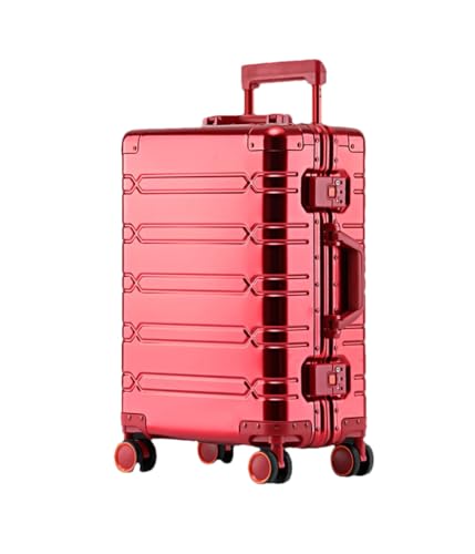 Reisekoffer aus Aluminium-Magnesium-Legierung, Rollgepäck, große Kapazität, Trolley, Handgepäck, Kabinenkoffer, rot, 51 cm von Suwequest