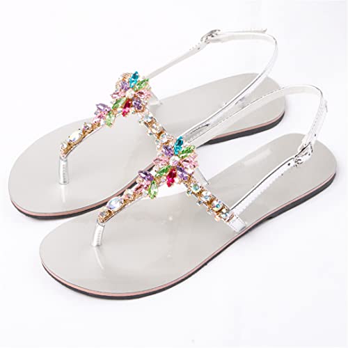 Sommer-Sandalen für Damen, Strandsandalen, modische Diamant-Schuhe, T-Riemen, Flip-Flops, glänzende Hausschuhe von Suwequest