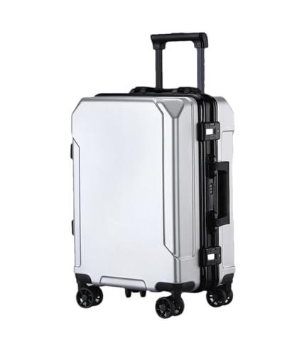 Suwequest Reisegepäck, modischer Koffer, Aluminiumrahmen, Trolley-Koffer für Damen und Herren, kleines Kabinengepäck, Silber (schwarzer Rand), 66 cm von Suwequest