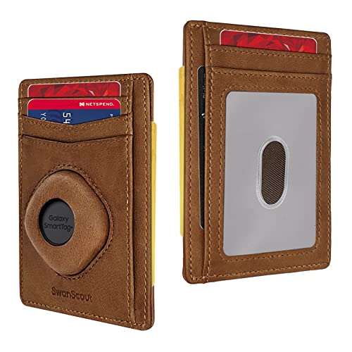 SwanScout Geldbörse für SmartTag & SmartTag+ Plus, schlanke Brieftaschen-Version, RFID-blockierendes Echtleder-Fronttasche, Geldbörse mit Geschenkbox (Braun), Braun, Minimalistisch von SwanScout