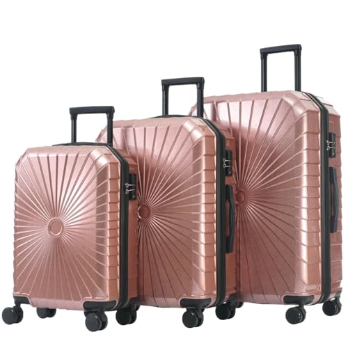 Sweiko M-L-XL Koffer-Set, 3-teilig, Trolley-Koffer aus PVC, Gepäck, Trolley, mit Rollen, für Reisen mit der Familie, Rosa, Modern von Sweiko