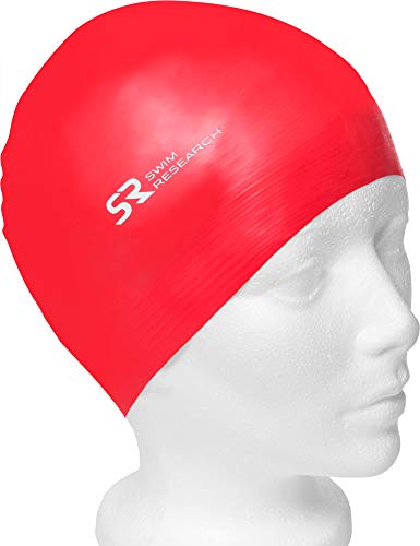 Swim Research Strapazierfähige Badekappe aus massivem Latex, Neonrot, 3 Stück von Swim Research
