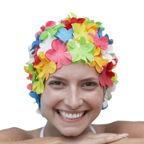 Swimmershop Badekappe für Damen, Vintage-Blumen, Badekappe, Duschhaube für Damen und Mädchen – Badekappe mit Blumenmuster, Retro-Stil, bequem und lustig von SwimmerShop