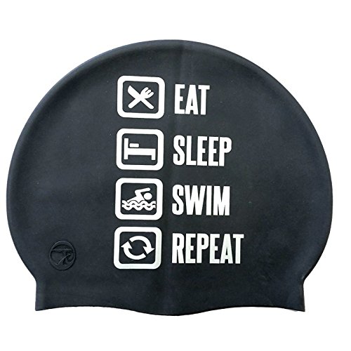 Badekappe/Bademütze Silikon Repeat Schwarz| Schwimmkappe| Hoher Komfort und Sichtbarkeit | Italienischer Stil und Design von Swimxwin