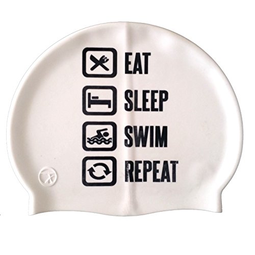 Badekappe/Bademütze Silikon Repeat Weiß| Schwimmkappe| Hoher Komfort und Sichtbarkeit | Italienischer Stil und Design von Swimxwin