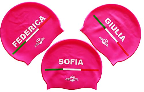 Silikon Schwimmkappe mit angepassten Name |Pink Farbe| Laura | Schwimmkappe| Badekappe/Bademütze | Italienischer Stil und Design von Swimxwin