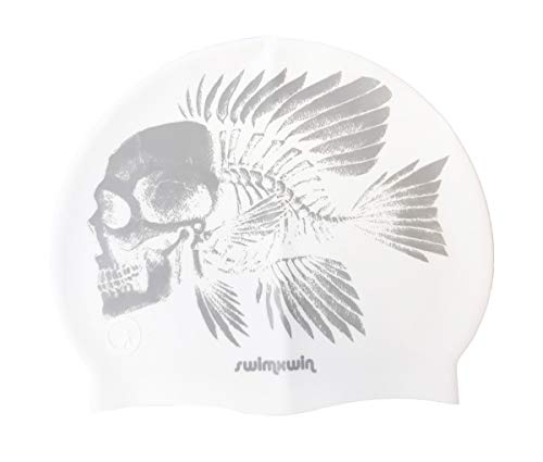 Silikonbadekappe Born to Swim Withe-Grey | Schwimmkappe | Badekappe gut haftend | Italienisches Design, Italienischer Style von Swimxwin
