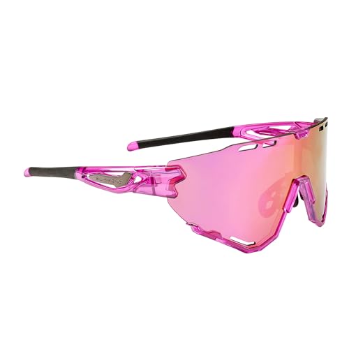SWISSEYE Mantra Sportbrille (100% UVA-, UVB- und UVC-Schutz, verstellbarer Nasenbereich & gummierte Bügelenden, splitterfreies Material TR90, inkl. Etui), shiny laser pink von SWISSEYE
