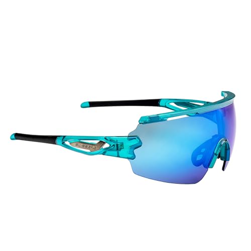 SWISSEYE Signal Sportbrille (100% UVA-, UVB- und UVC-Schutz, verstellbarer Nasenbereich & gummierte Bügelenden, splitterfreies Material TR90, inkl. Etui), shiny laser crystal blue/black von SWISSEYE
