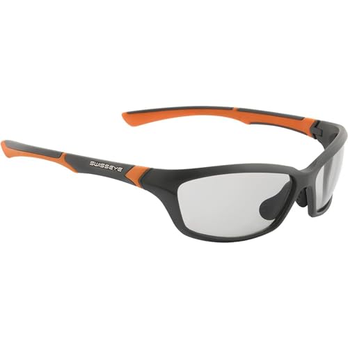 SWISSEYE Drift Sportbrille (100% UVA-, UVB- und UVC-Schutz, verstellbarer Nasenbereich & gummierte Bügelenden, splitterfreies Material TR90, inkl. Etui & Wechselscheibe), black matt/orange von SWISSEYE