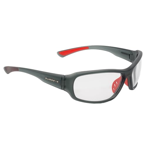 SWISSEYE Freeride Sportbrille (100% UVA-, UVB- und UVC-Schutz, Nasenbereich & Bügelenden gummiert, splitterfreies Material TR90, inkl. Mikrofaserbeutel), crystal grey matt/red von SWISSEYE