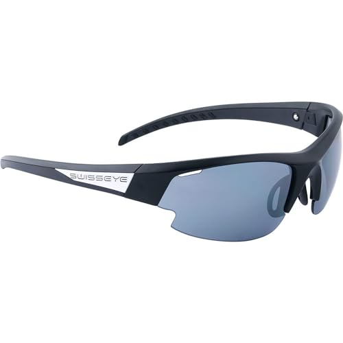 SWISSEYE Gardosa Re+ S Sportbrille (100% UVA-, UVB- und UVC-Schutz, verstellbarer Nasenbereich & gummierte Bügelenden, splitterfreies Material TR90, inkl. Etui & 2 Wechselscheiben), black matt von SWISSEYE