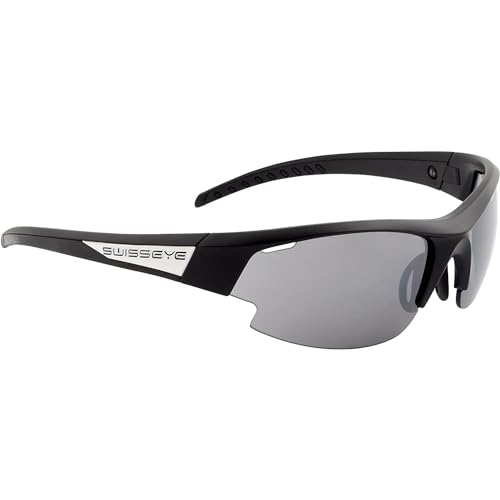 SWISSEYE Gardosa Re+ Sportbrille (100% UVA-, UVB- und UVC-Schutz, verstellbarer Nasenbereich, splitterfreies Material TR90, inkl. Etui & 2 Wechselscheiben, inkl. Mikrofaserbeutel), black matt von SWISSEYE