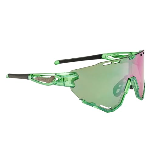 SWISSEYE Mantra Sportbrille (100% UVA-, UVB- und UVC-Schutz, verstellbarer Nasenbereich & gummierte Bügelenden, splitterfreies Material TR90, inkl. Etui, inkl. Mikrofaserbeutel), shiny laser green von Swiss Eye