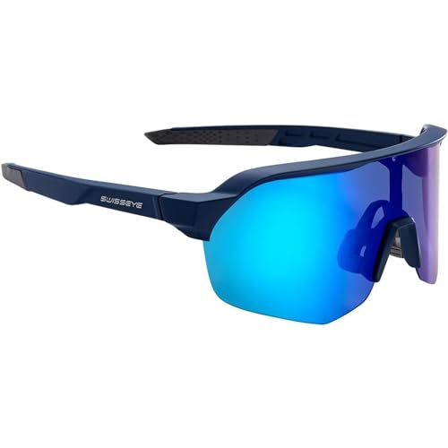 SWISSEYE Leisure Sportbrille (100% UVA-, UVB- und UVC-Schutz, gummierter Nasenbereich und Bügelenden, splitterfreies Material TR90, inkl. Etui & Mikrofaserbeutel), dark blue matt/grey von SWISSEYE