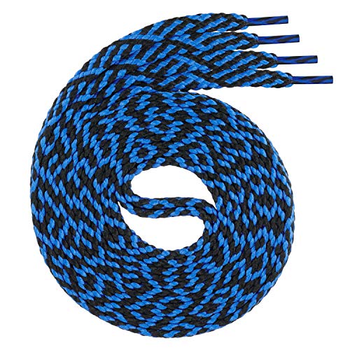 Swissly 1Paar Flache Schnürsenkel für Sneaker und Sportschuhe - sehr reißfest - ca. 7,0 mm breit aus 100% Polyester, Farbe: Black/Blue Länge: 130cm von Swissly